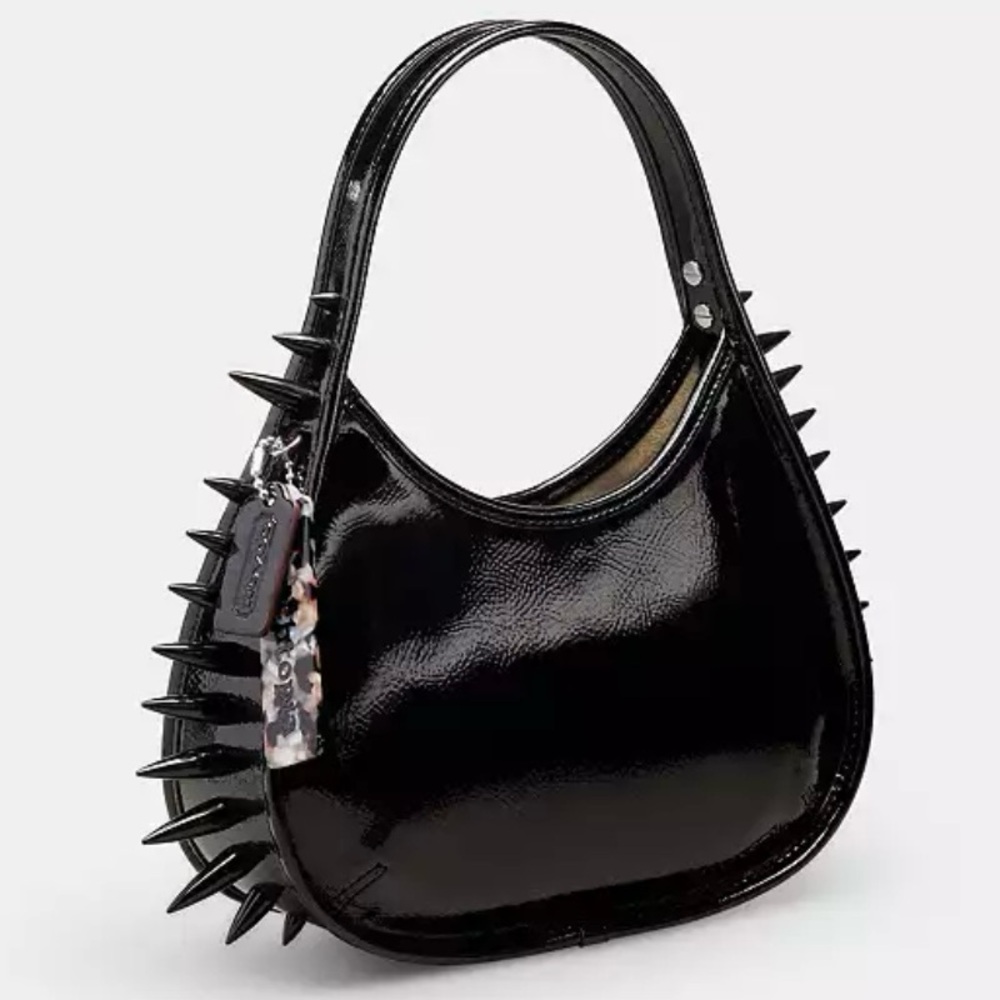 NWT Coach Spike Ergo Crinkle Patent Leather Coachtopia Black Handbag Satchel Bag - Picture 2 of 5